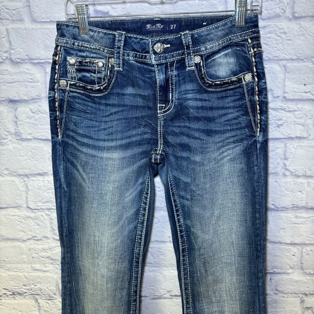 Miss Me Los Angeles Curvy Boot Cut Embellished  Beaded Jeans Bling Size 27x29.5